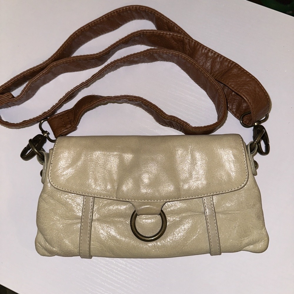 HOBO Cream Leather Crossbody with Brown Strap